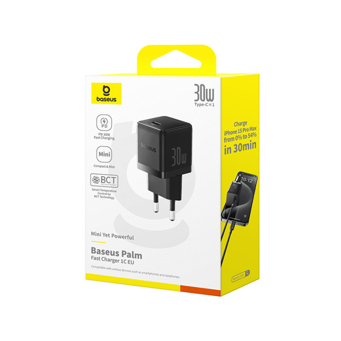 Мережевий зарядний пристрій Baseus Palm Fast Charger 1C 30W EU Cluster Black