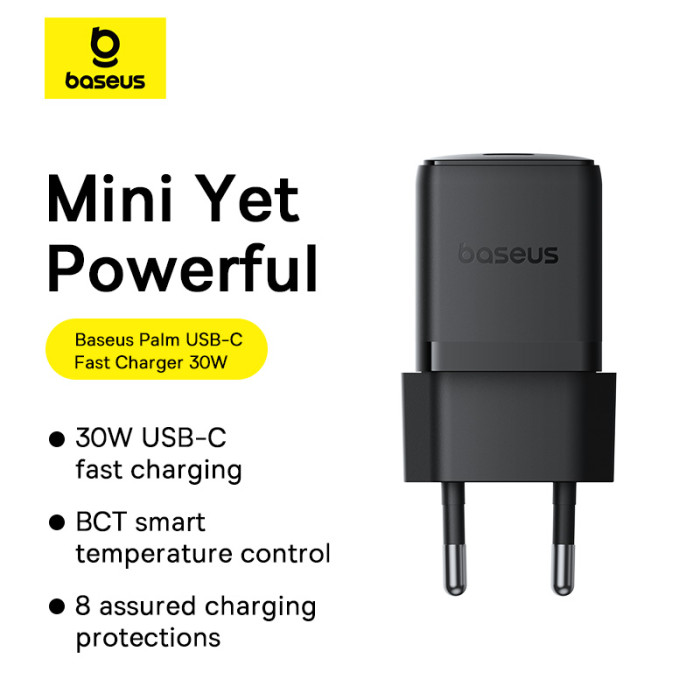 Мережевий зарядний пристрій Baseus Palm Fast Charger 1C 30W EU Cluster Black