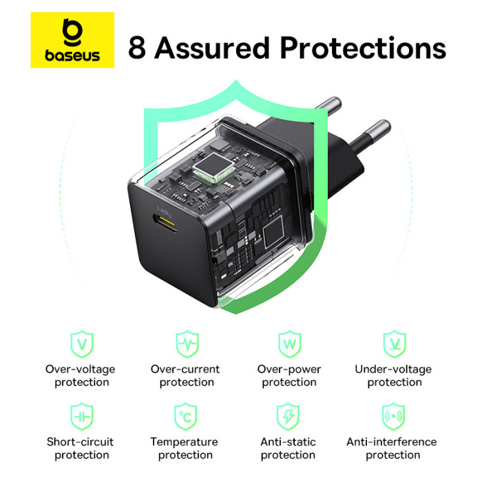 Мережевий зарядний пристрій Baseus Palm Fast Charger 1C 30W EU Cluster Black