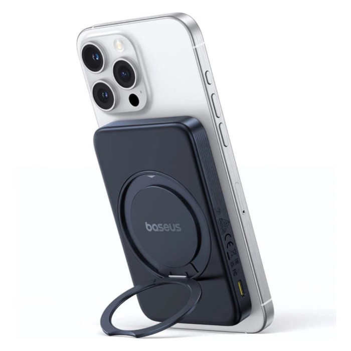 Зовнішній акумулятор Baseus PicoGo Qi2 Magnetic Power Bank with Rotatable Stand 5000mAh 20W Cosmic Black (with Simply Series Charging Cable Type-C