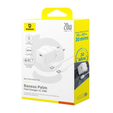 Мережевий зарядний пристрій з кабелем Baseus Palm Fast Charger 1C 20W EU Moon White (with Baseus Cable USB-C to USB-C 1m Moon White)