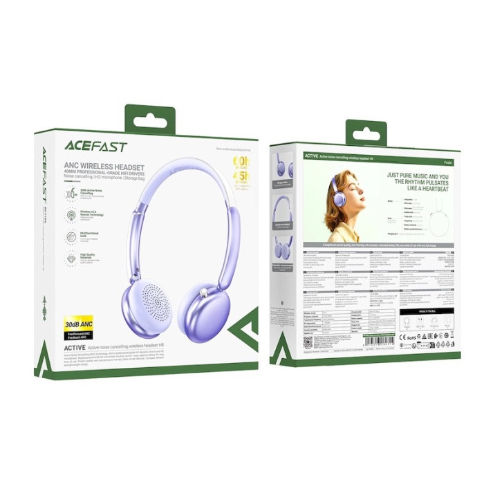 Бездротові накладні навушники ACEFAST H8 active noise cancelling wireless headset Silver