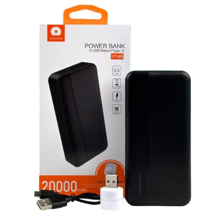 Зовнішній акумулятор WUW Y146 20000mAh + Led ліхтарик Black