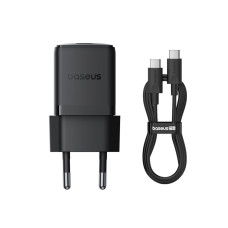 Мережевий зарядний пристрій з кабелем Baseus Palm Fast Charger 1C 30W EU Cluster Black(With: Baseus Mini White Cable C to C 60W(20V/3A) 1m
