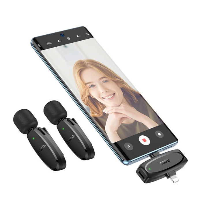 Бездротова мікрофонна система HOCO L15 dual-mic (iP/Type-C) Black
