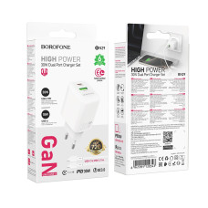 Мережевий зарядний пристрій BOROFONE BN29 Fuente PD30W+QC3.0 charger (EU) White
