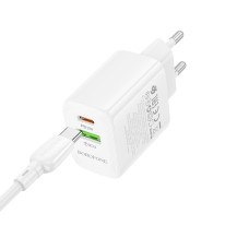 Мережевий зарядний пристрій BOROFONE BN29 Fuente PD30W+QC3.0 charger (EU) White
