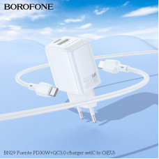 Мережевий зарядний пристрій BOROFONE BN29 Fuente PD30W+QC3.0 charger (EU) White