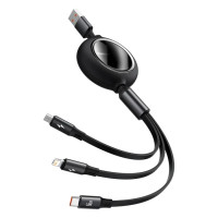 Кабель Baseus Bright Mirror 2 Series Retractable 3-in-1 Fast Charging  Data Cable USB to M+L+C 66W 1.1m Black
