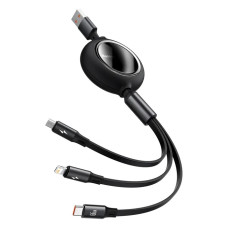Кабель Baseus Bright Mirror 2 Series Retractable 3-in-1 Fast Charging  Data Cable USB to M+L+C 66W 1.1m Black