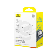Мережевий зарядний пристрій з кабелем Baseus Palm Fast Charger 1C 30W EU Moon White(With:Baseus Mini White Cable C to C 60W(20V/3A) 1m Moon White)