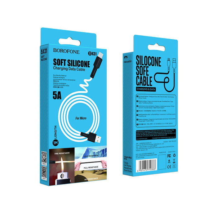 Кабель BOROFONE BX31 Soft silicone charging data cable for Micro White