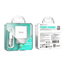Мережевий зарядний пристрій з кабелем HOCO C76A Pro Majestic single port PD30W charger set (Type-C to Type-C)(EU) White