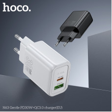 Мережевий зарядний пристрій HOCO N63 Gentle PD30W+QC3.0 charger (EU) Black