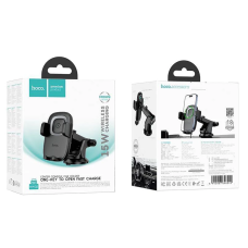 Автотримач для телефона з БЗП HOCO HW32 Crown push-type wireless charging car holder (center console) Black Metal Gray
