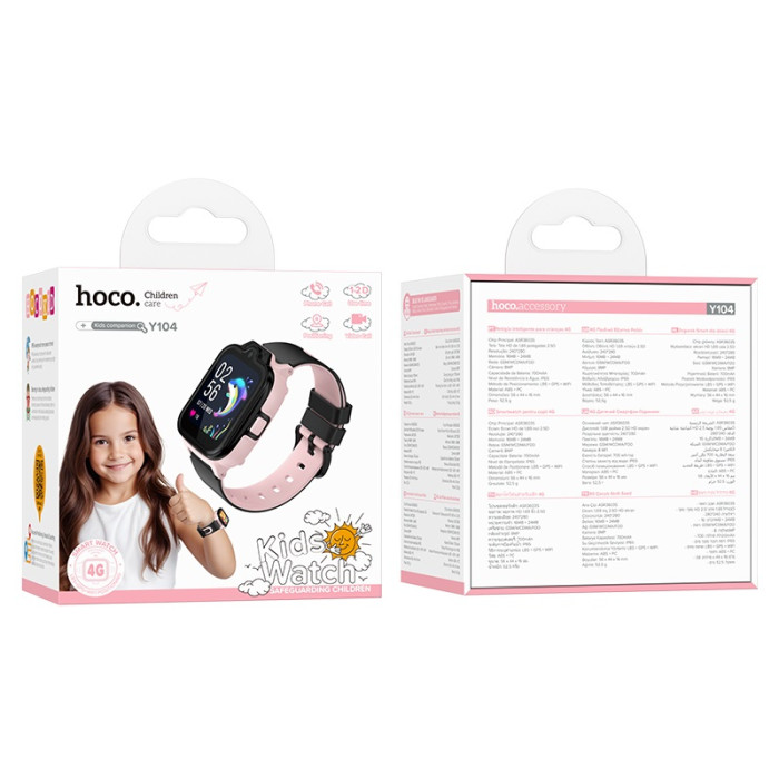 Дитячий смарт-годинник Hoco Y104 42mm. SIM 4G. Wi-Fi. 700 mAh. IP65 Pink