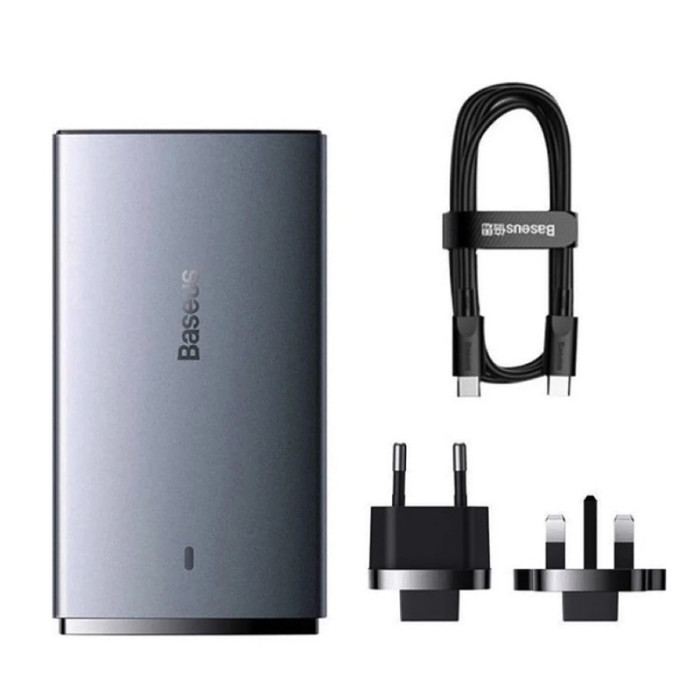 Мережевий зарядний пристрій з кабелем Baseus GaN5 Pro Ultra-Slim Fast Charger C+U 65W Gray((With Mini White Cable C to C 100W(20V/5A) 1m Black)