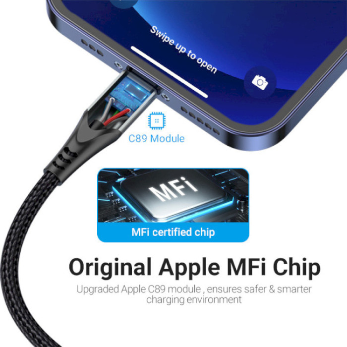 Кабель Vention USB 2.0 A to Lightning Cable 2M Gray Aluminum Alloy Type (LABHH)