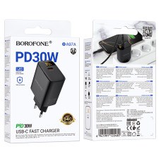 Мережевий зарядний пристрій BOROFONE BA97A Ilustre single-port PD30W charger with digital display (EU) Black