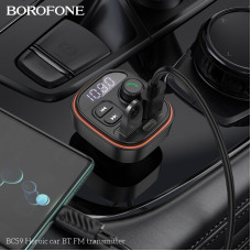 АЗП з FM-модулятором BOROFONE BC59 Heroic car BT FM transmitter Black