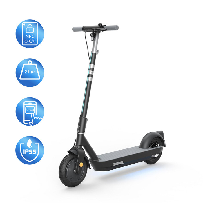 Електросамокат OKAI ES30-NEON PRO Black 10", 350(700)W, 14.7Ah, 80km, 25km\h, 25%, NFC, App, 21kg
