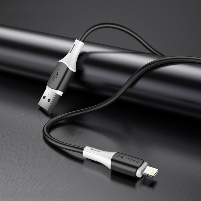 Кабель BOROFONE BX79 USB to iP 2.4A, 1m, silicone, silicone connectors, Black