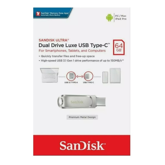 Флеш-накопичувач SanDisk USB 3.1 Ultra Dual Luxe Type-C 64Gb (150 Mb/s)