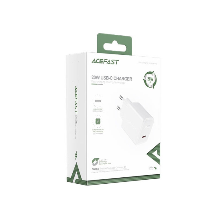 Мережевий зарядний пристрій ACEFAST A1 PD20W single USB-C charger White