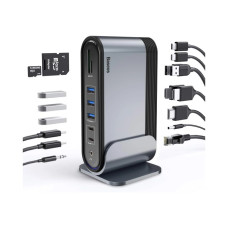 USB-хаб Baseus UnionJoy 17-Port Triple-Display  Docking Station Space Grey（USB-C to HDMI4K@60Hz*2+DP4K@60Hz*1+USB3.0*3+USB-C3.0*2+USB2.0*2+PD*1+PC*1+