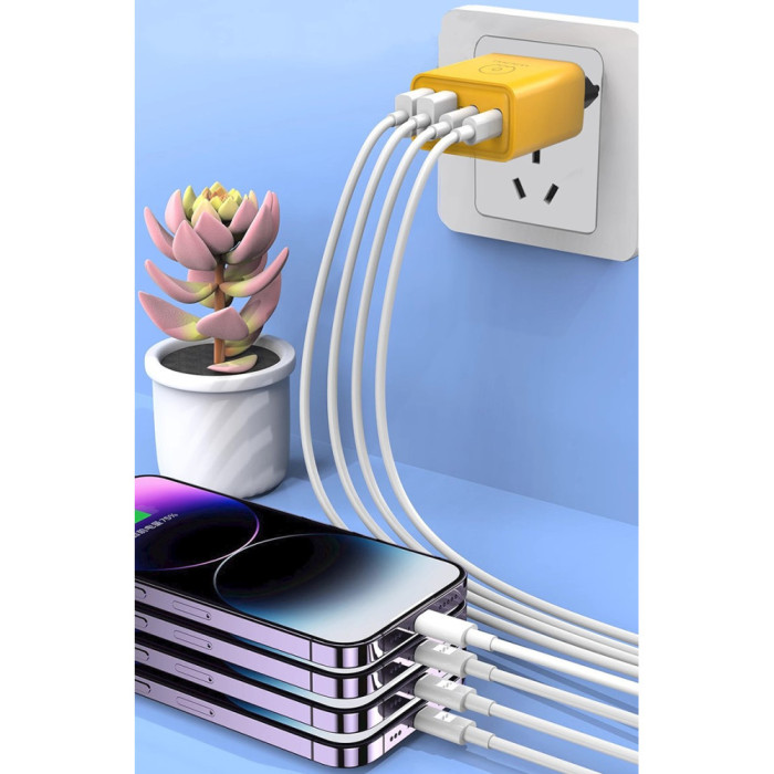 Мережевий зарядний пристрій WUW-C212 48W Charger 2 USB C + 2 USB C yellow