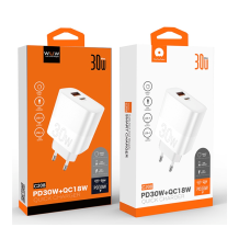 Мережевий зарядний пристрій WUW-C208 30W PD USB-C + USB QC3.0 18W white