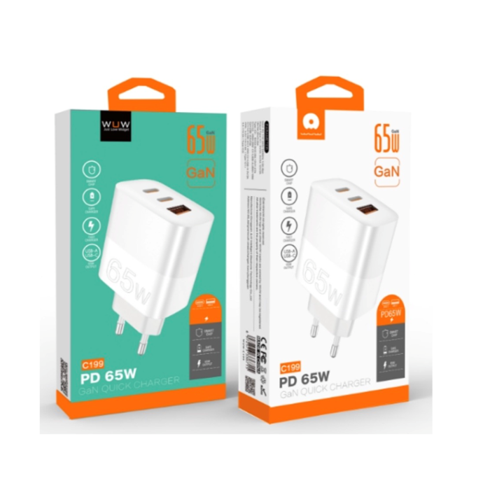 Мережевий зарядний пристрій WUW-C199 PD65W+PD20W+QC18W GaN C white