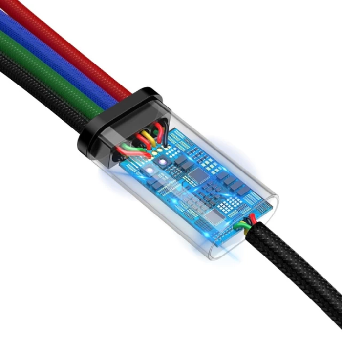 Кабель Baseus Fast 4-in-1 Cable For iP+Type-C(2)+Micro 3.5A 1.2m Black