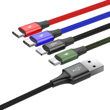 Кабель Baseus Fast 4-in-1 Cable For iP+Type-C(2)+Micro 3.5A 1.2m Black