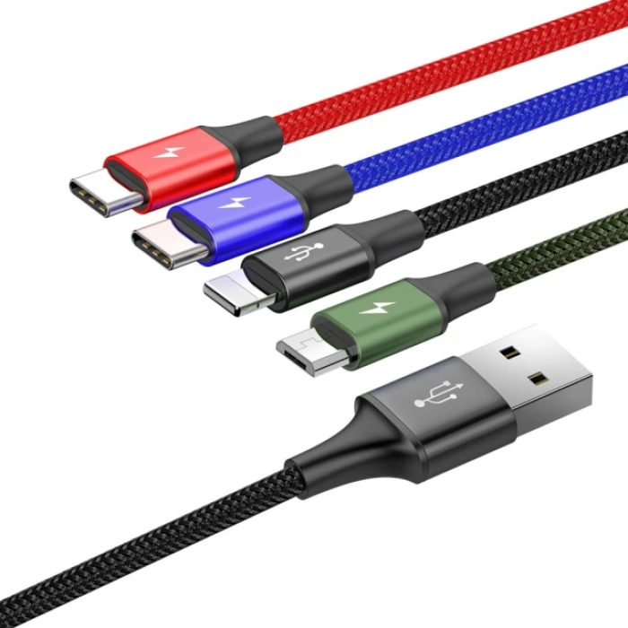 Кабель Baseus Fast 4-in-1 Cable For iP+Type-C(2)+Micro 3.5A 1.2m Black
