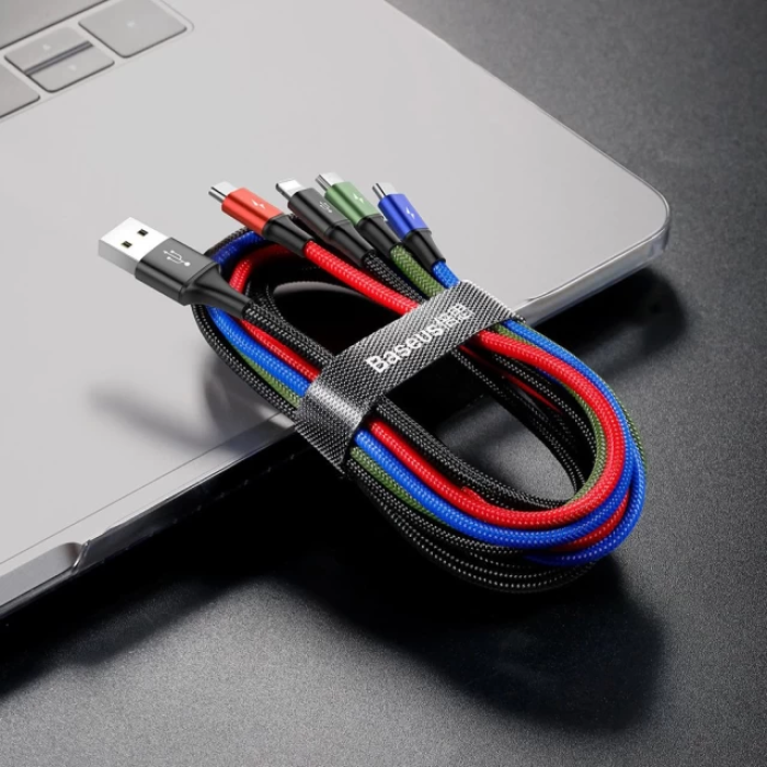 Кабель Baseus Fast 4-in-1 Cable For iP+Type-C(2)+Micro 3.5A 1.2m Black