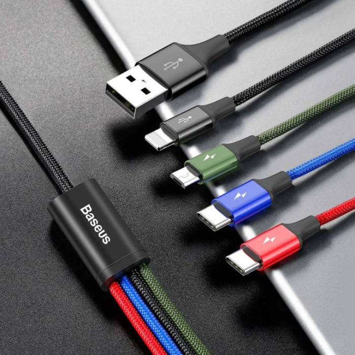 Кабель Baseus Fast 4-in-1 Cable For iP+Type-C(2)+Micro 3.5A 1.2m Black