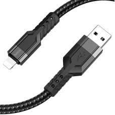 Кабель HOCO U110 USB to iP 2.4A, 1.2m, nylon, aluminum connectors, Black