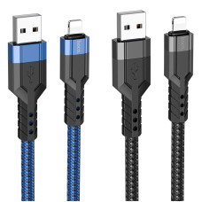 Кабель HOCO U110 USB to iP 2.4A, 1.2m, nylon, aluminum connectors, Black