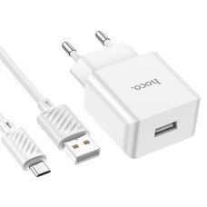 Мережевий зарядний пристрій з кабелем HOCO C106A Leisure single port charger set(Micro) 10.5W White