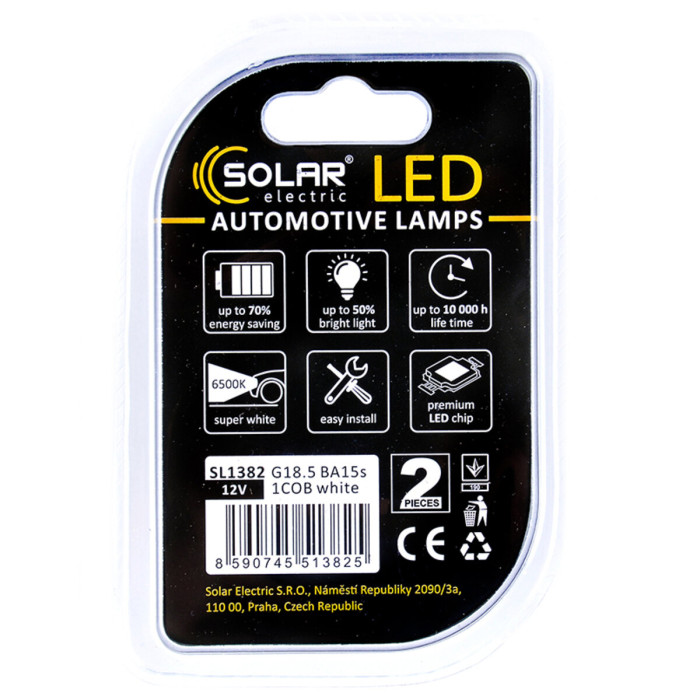 Автолампа Solar LED 12V G18.5 BA15s white, 2шт