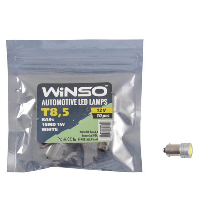 Автолампа Winso LED 12V SMD T8.5 BA9s, 10шт 127240