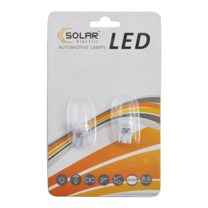 Автолампа Solar LED 12V T10 W2.1x9.5d 1smd 5050 white, 2шт