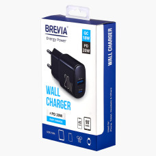 Мережевий зарядний пристрій Brevia ePower PD20W USB-C+USB-A чорний