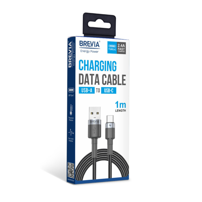 Кабель Brevia USB to Type-C 2,4А 1м, чорний box (53100BUCC1)