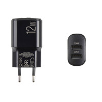 Мережевий зарядний пристрій Brevia ePower 12W 2xUSB-A чорний
