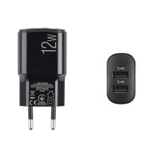 Мережевий зарядний пристрій Brevia ePower 12W 2xUSB-A чорний