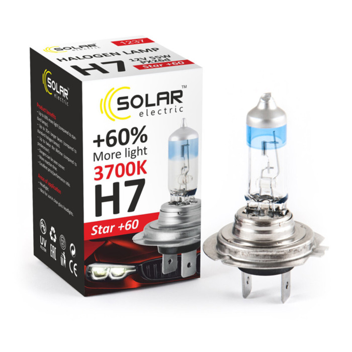 Галогенова лампа Solar H7 12V 55W PX26d Starlight +60% 1237