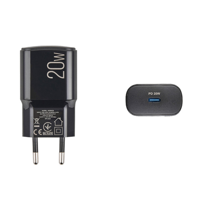 Мережевий зарядний пристрій Brevia ePower PD20W USB-C чорний