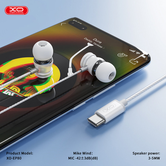 Навушники дротові XO EP80 In ear Type-C білі